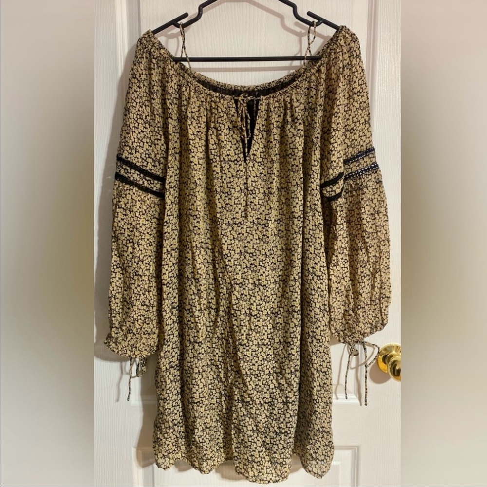 Zara Off Cold Shoulder Mini Floral Boho Long Sleeve Flowy Dress Size Large